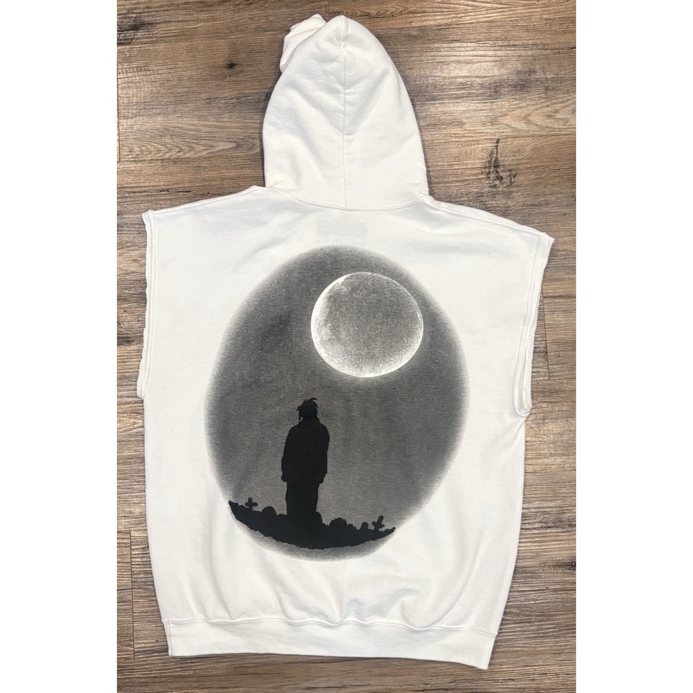 999 Juice Wrld Legends Never Die White Sleeveless Hoodie Size Large Moon Graphic